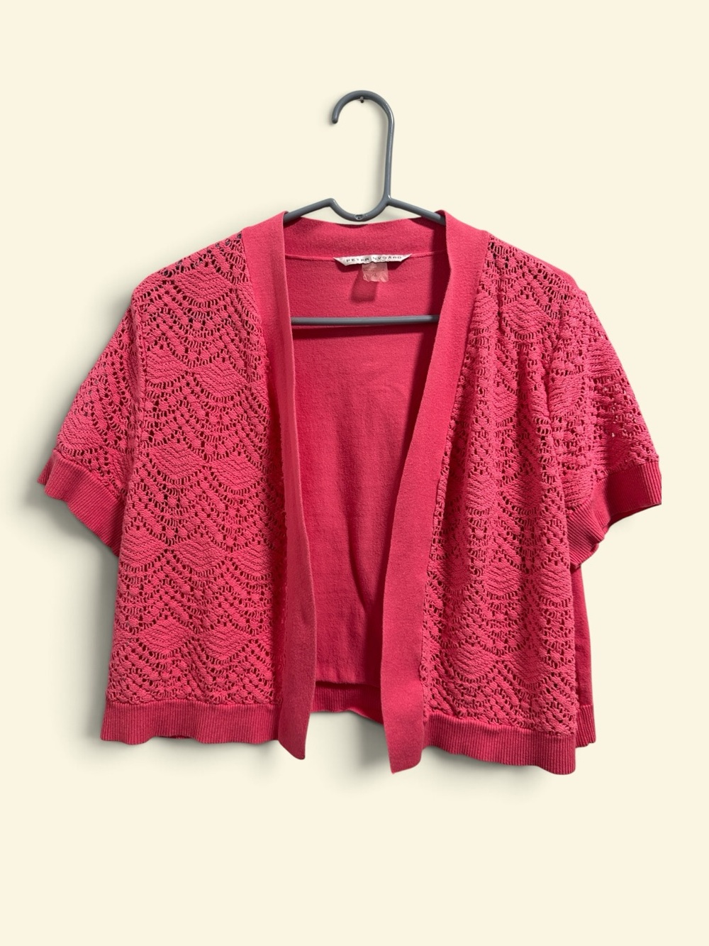 Peter Nygard Coral Short Sleeved Open Front Cropped Cardigan